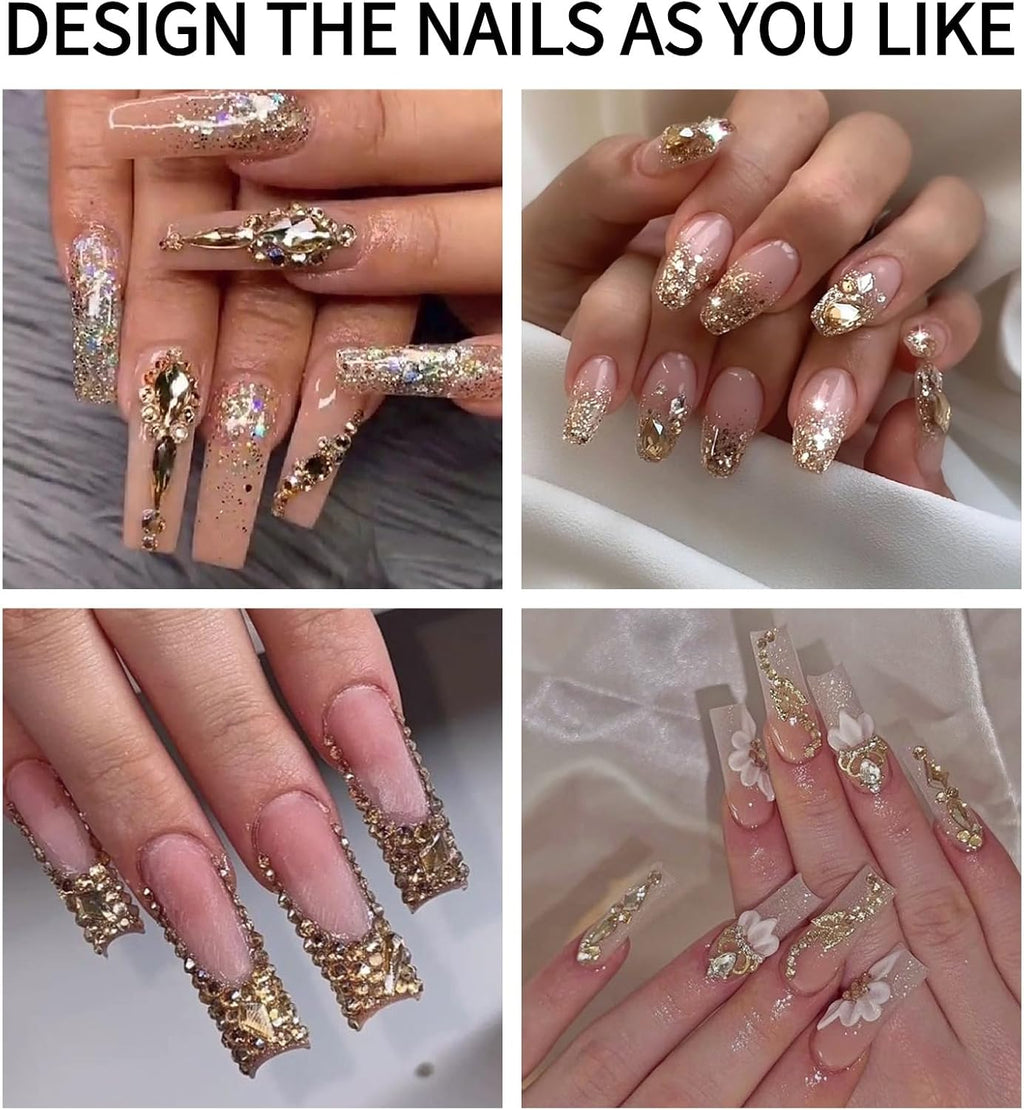12-Shape Champagne Gold Rhinestone Kit for Nail Art