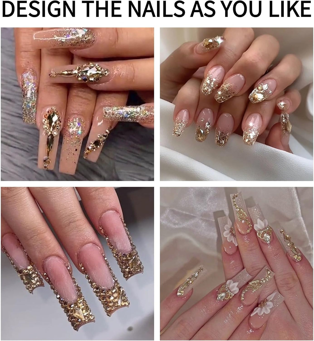 12-Shape Champagne Gold Rhinestone Kit for Nail Art