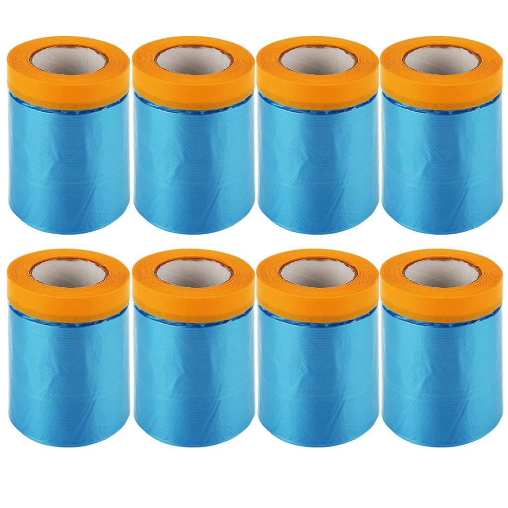 8 Rolls 22" x 66' Painters Plastic Sheeting, Pre-Taped Masking Film, Tape and Drape Drop Cloth for Painting
