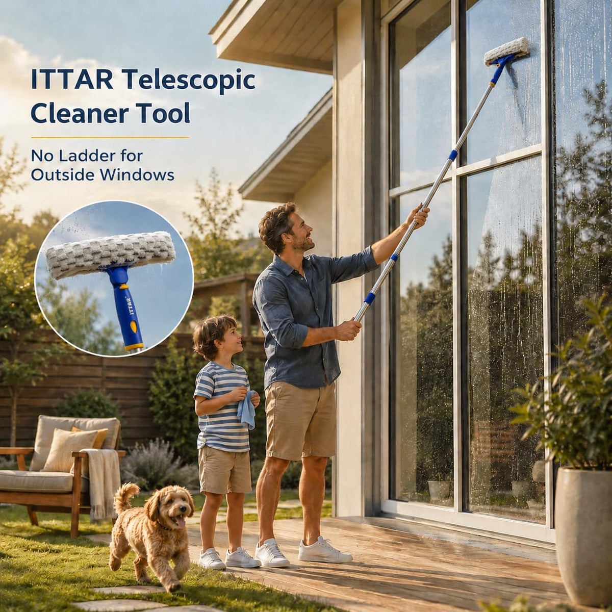 Window Squeegee Cleaning Kit with 60" Extension Pole & Rotatable Head