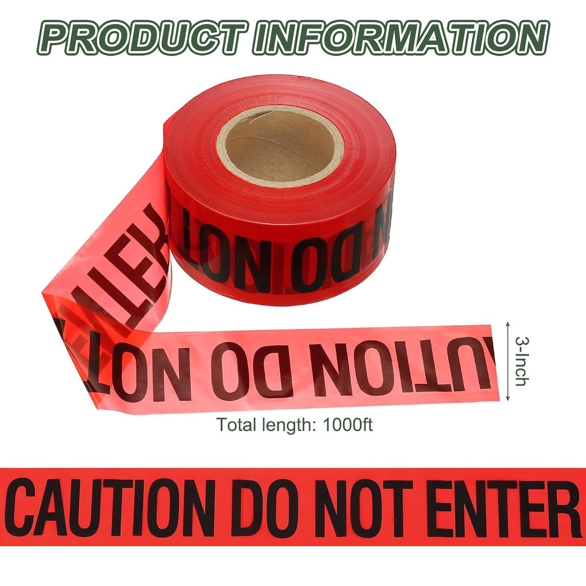 1000ft x 3" Warning Tape, High-Visibility PE Floor Marking Roll Caution Tape for Flagging Construction Outdoor