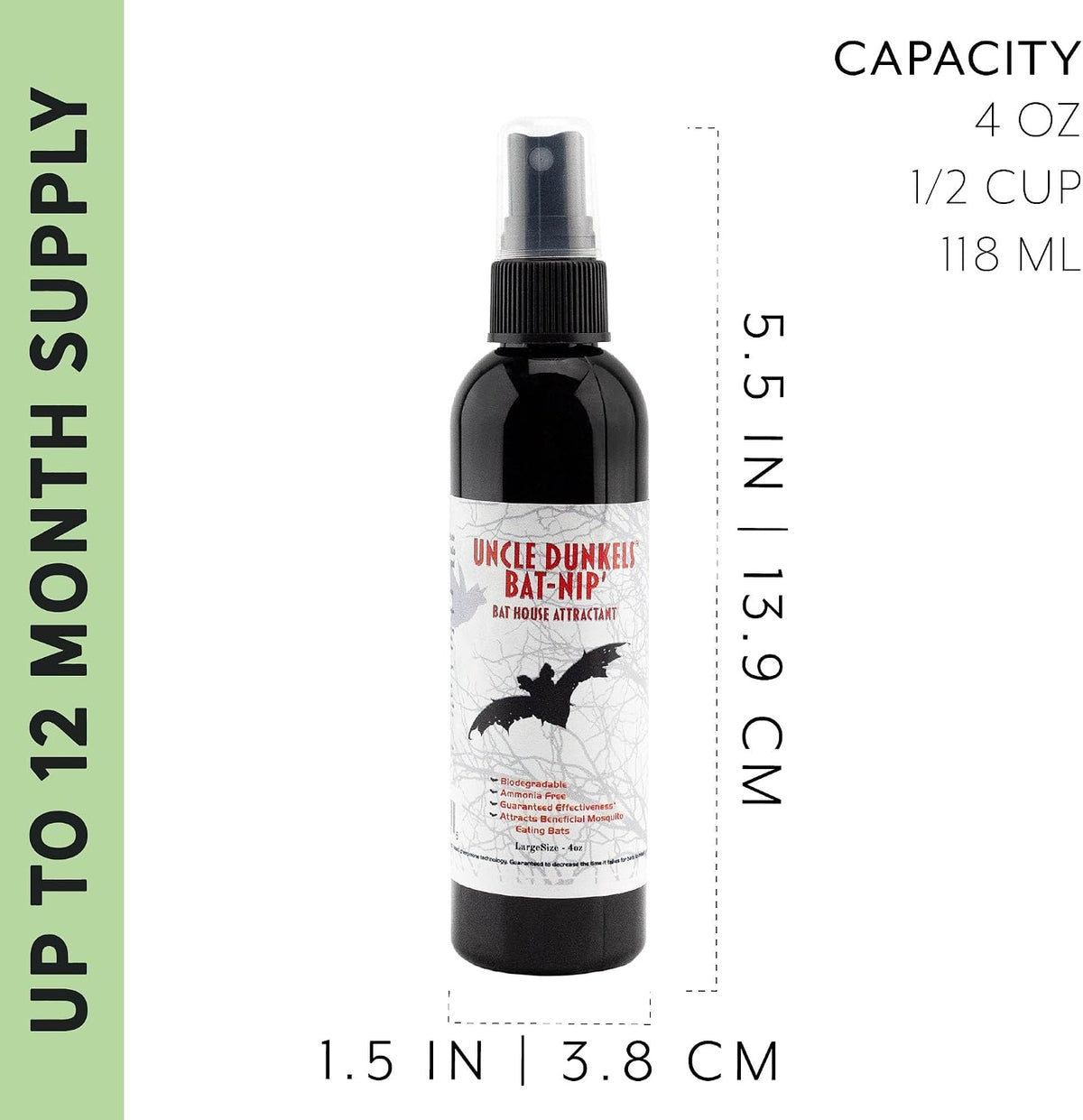 All-Natural Bat-Nip’ Pheromone Spray; 4 Fluid Ounces Bat House Attractant Spray