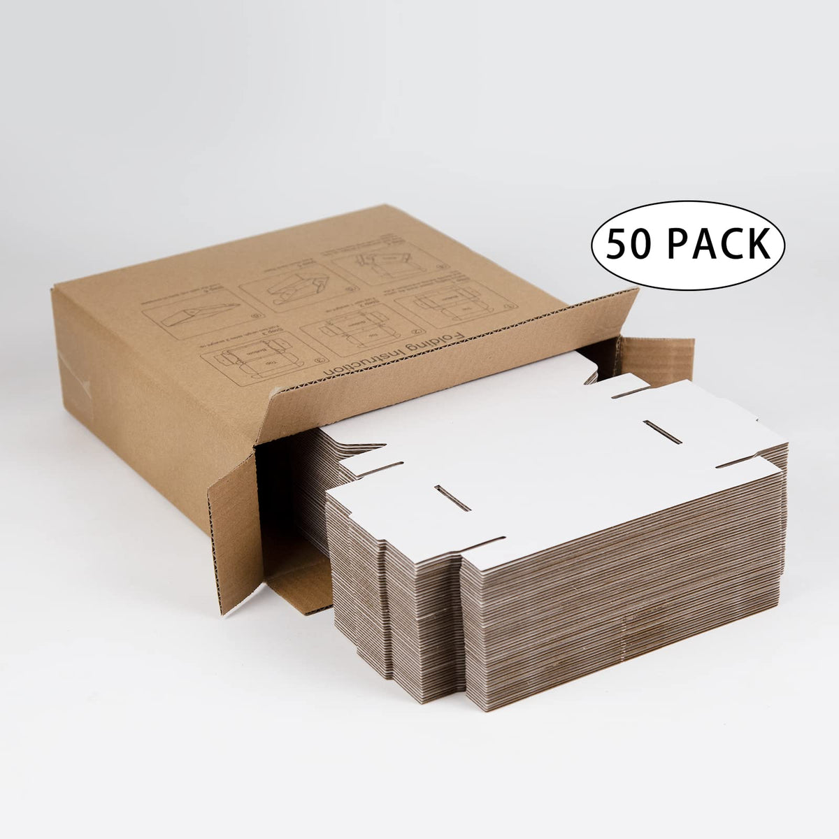 50 Pack 6x4x1 Inches Small Shipping Boxes, White Corrugated Cardboard Boxes, Moving Mailing Packing Box