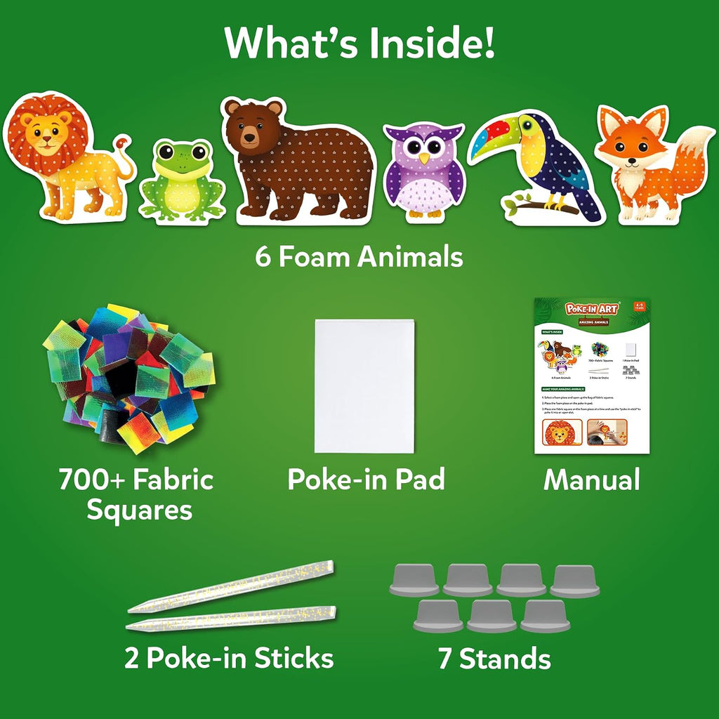 Poke-in Art – Animals, Mess-Free DIY Wood Craft Kit for Kids | Creative Fine Motor Activity, Pretend Play & Room