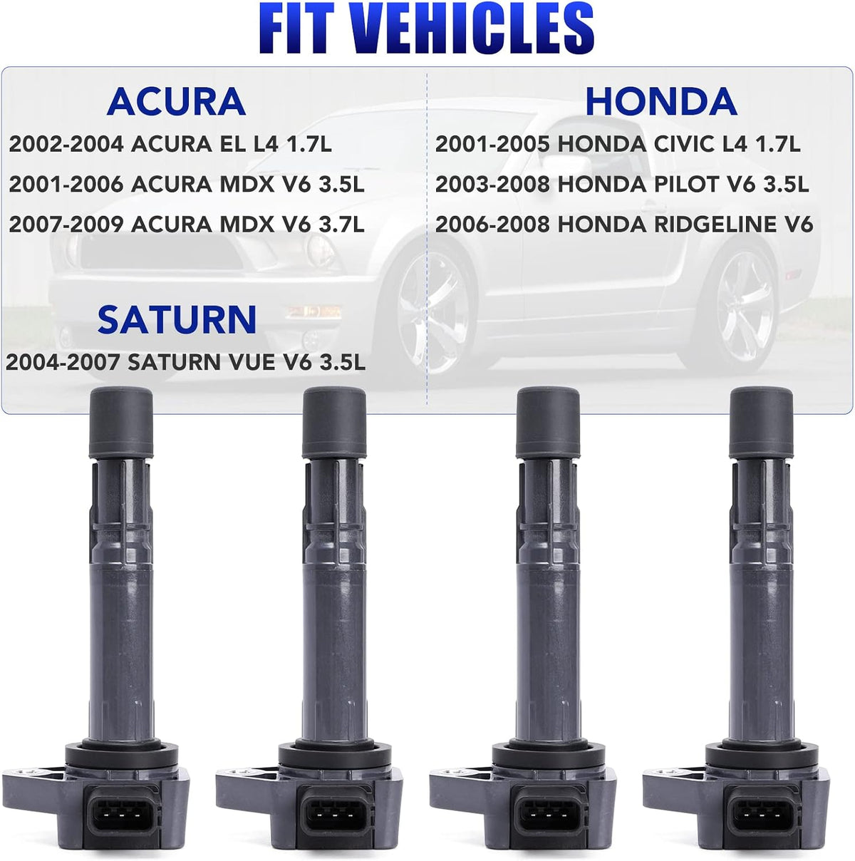 Set of 4 Ignition Coil Packs for Honda Civic 1.7L L4 UF400