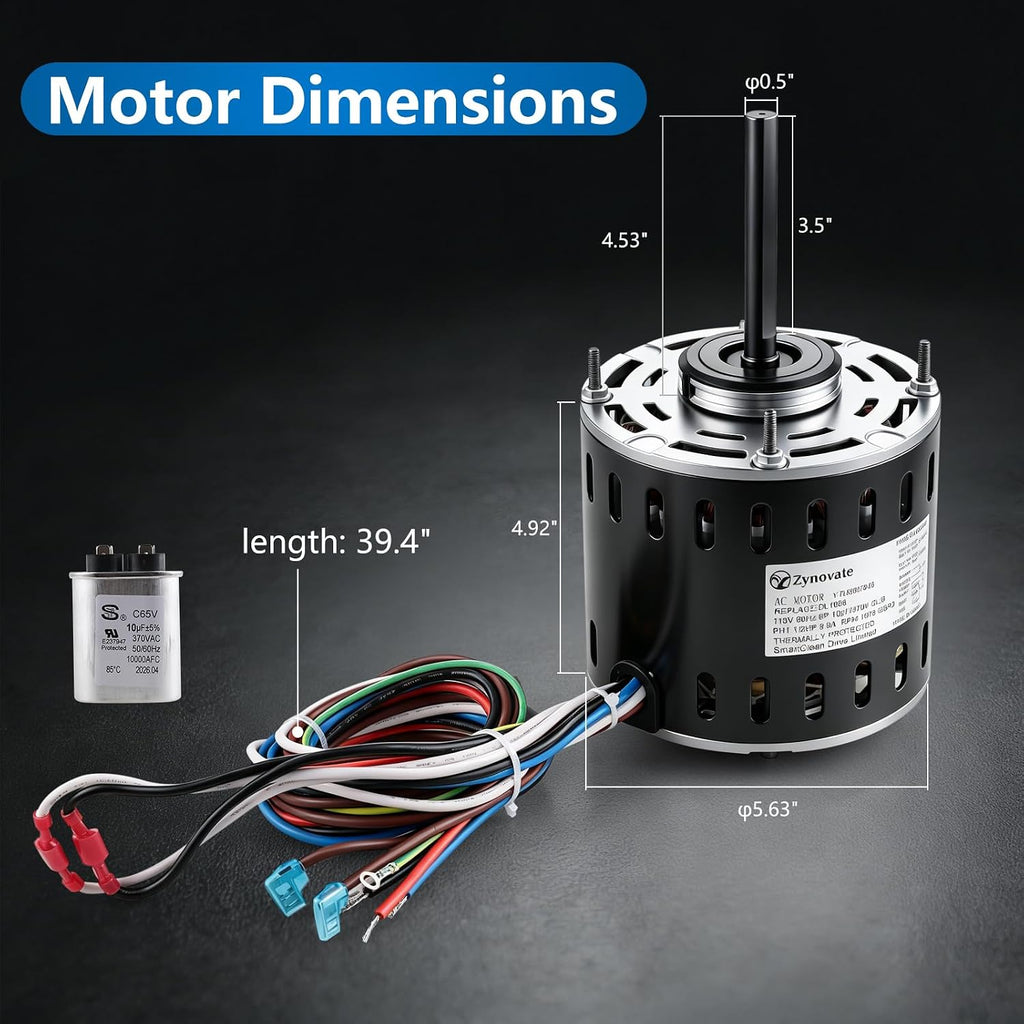 DL1056 Sleeve Bearing Direct Drive Blower Motor 1/2 HP 1075RPM 3 Speed 115V