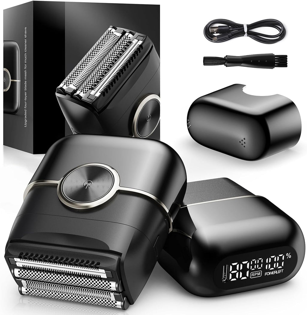 Electric Foil Shavers for Men: 4 Floating Blades & Dual Speed | Mini Electric Razors for Men With Wet or Dry