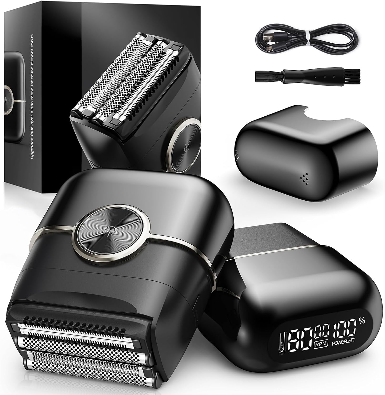 Electric Foil Shavers for Men: 4 Floating Blades & Dual Speed | Mini Electric Razors for Men With Wet or Dry