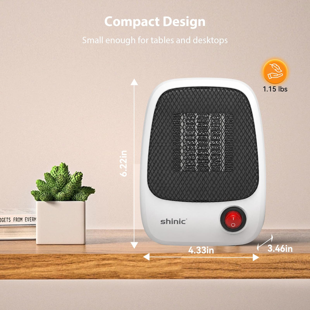 500W Portable Ceramic Space Heater, Personal Heater Fast Heating