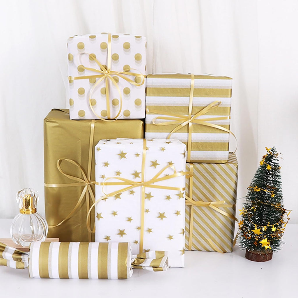 100 Sheets Gold White Tissue Paper Bulk for Gift Wrapping Gift Bag