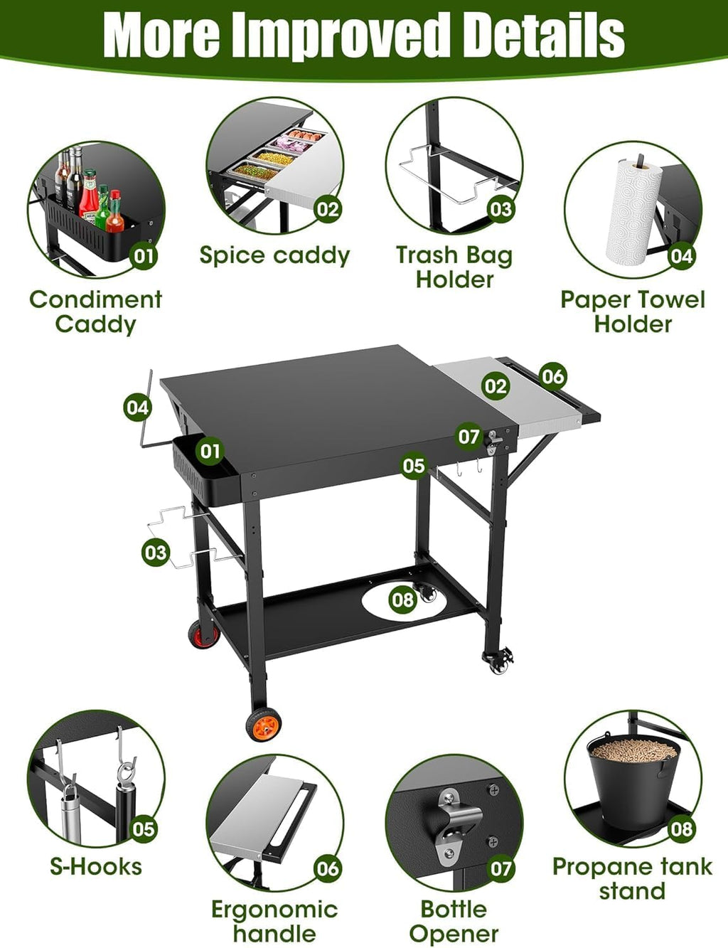 Outdoor Grill Table/Cart and Grill Cover for Pizza Oven Table, Large Space with Wheels Pizza Oven Stand& Heavy Duty