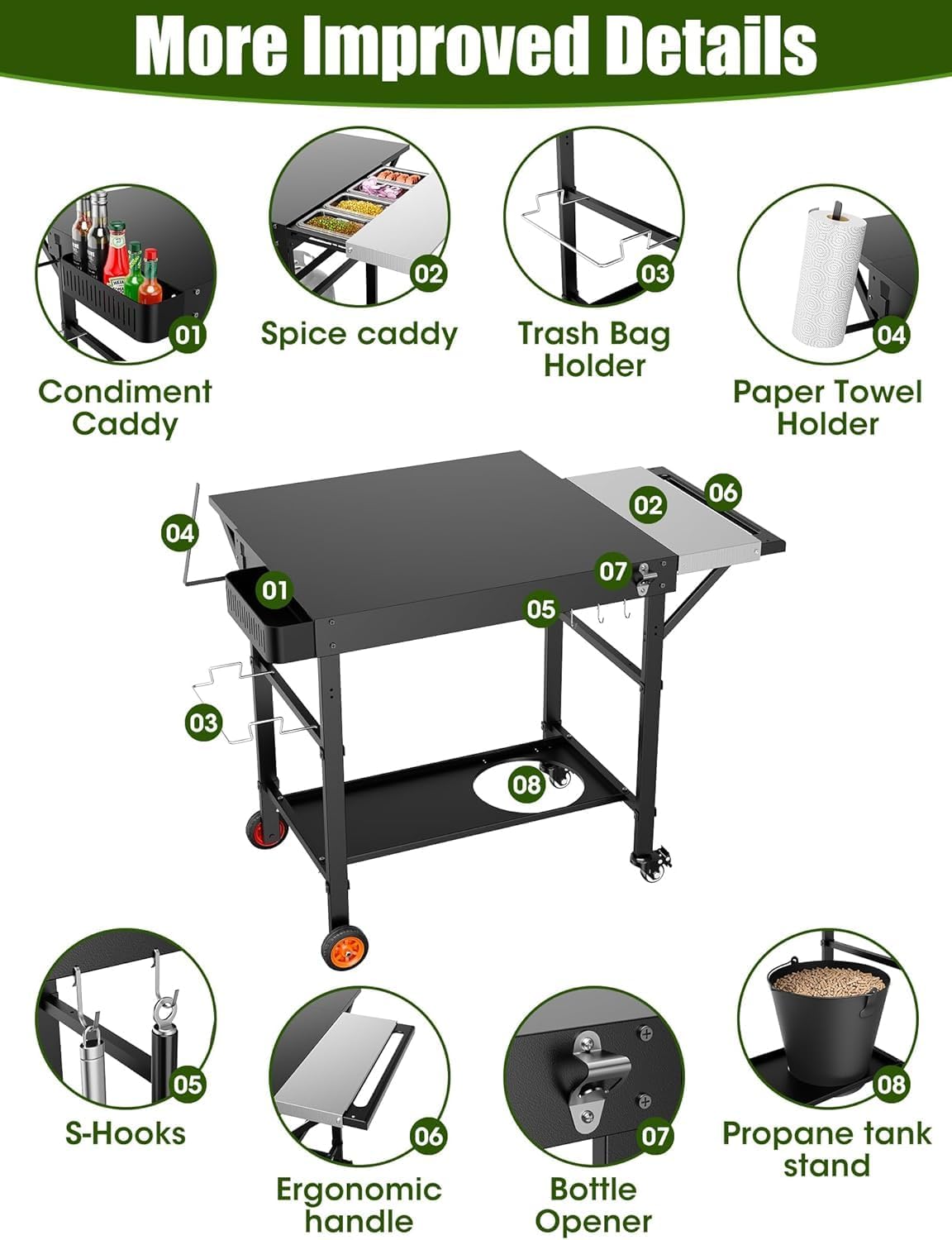 Outdoor Grill Table/Cart and Grill Cover for Pizza Oven Table, Large Space with Wheels Pizza Oven Stand& Heavy Duty