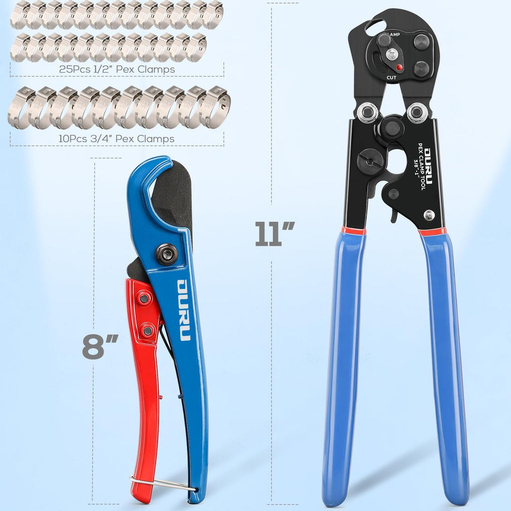 OURU PEX Crimping Tool Kit, Cinch & Remove, 3/8" to 1",PEX Cutter & Clamps