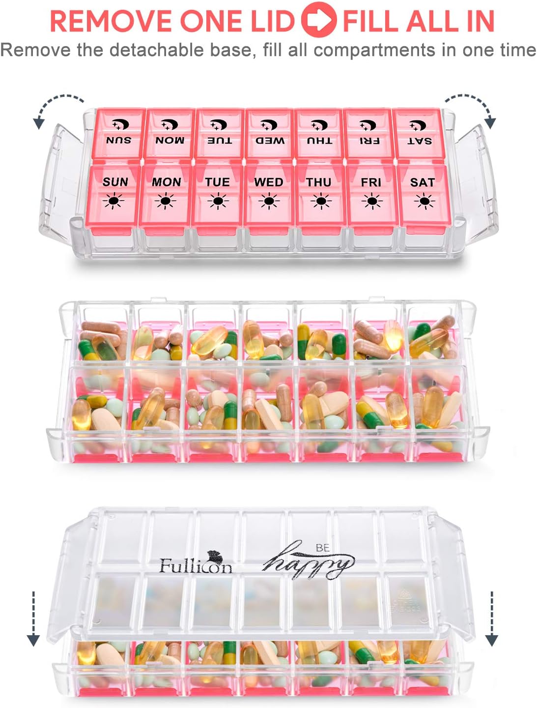 Weekly Pill Organizer 7 Day 2 Times a Day Extra Large, Quick Fill 2022 Fullicon AM PM XL Daily Pill Cases Pill Box