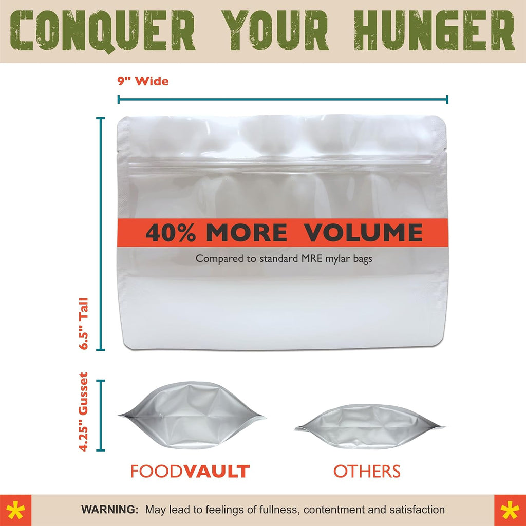 MRE Mylar Bags, 16 Mil Total Thickness, Stand-Up Resealable Pouches for Long-Term Food Storage, Freeze Dried Meals &