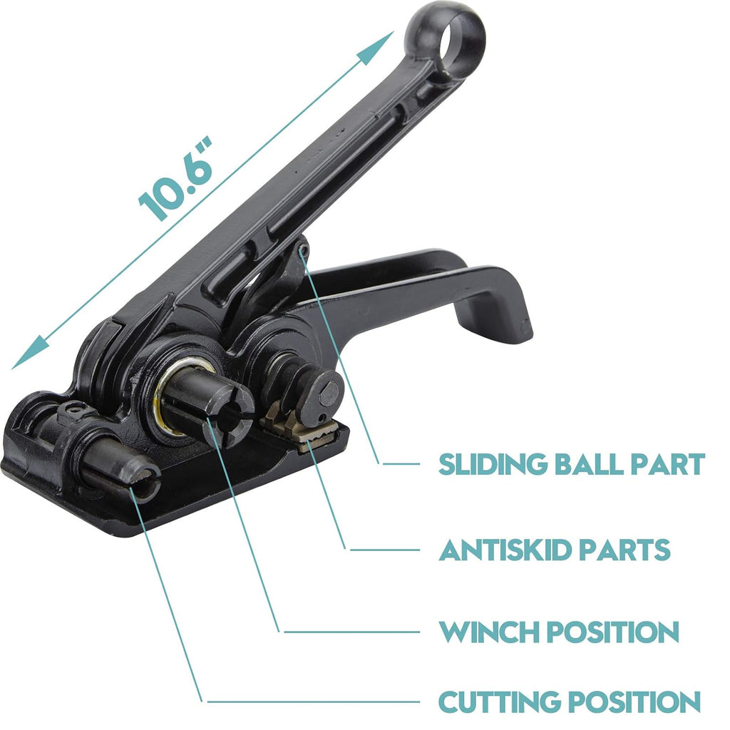 Upgraded Heavy Duty Poly Strapping Tensioner Sealer Cutter Manual Packing Tools Kit for 1/2"-3/4" Width Polyester