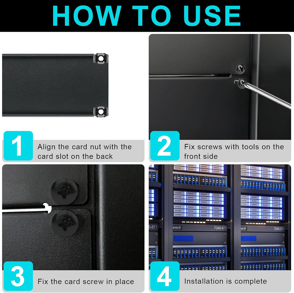 6 Pcs 1U,2U,4U Blank Panel Metal Rack Mount, 19 Inches, Filler Panel Mount Spacer Rack Blanking Panel Kit for Enclosure Server Rack Cabinet Black