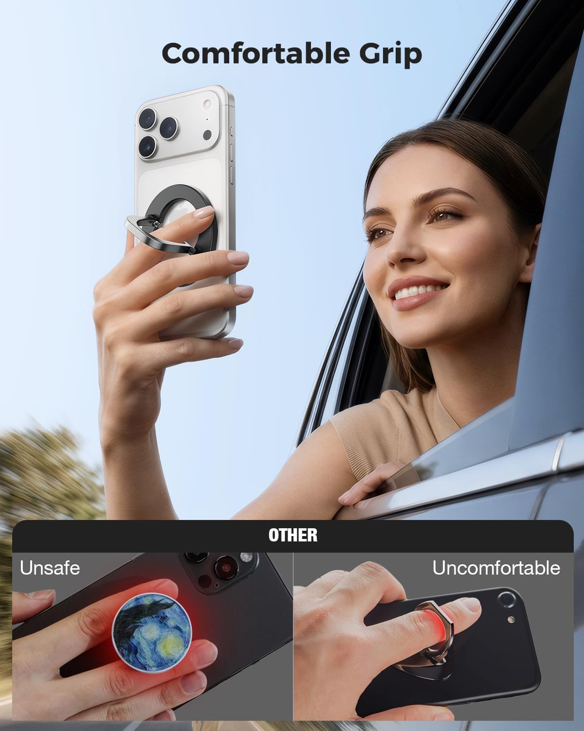 for MagSafe Phone Grip, Adjustable Magnetic Phone Ring Holder | Removable Phone Finger Ring Kickstand，Mag Safe
