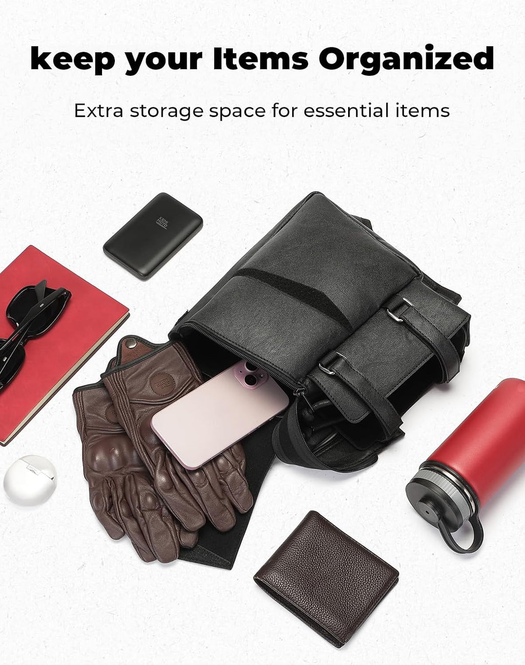 Side Saddlebag Guard Bag Organizer with Bottle Holder PU Leather | Compatible with Touring Road King Electra Glide