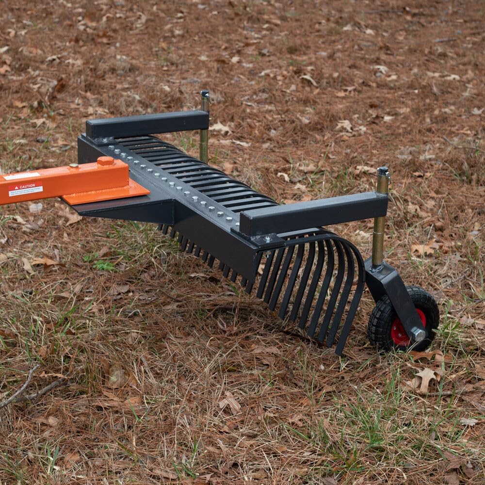 3 Point 6 FT Landscape Rake with Bolt-On Wheels for Compact Tractors, Fits Category 1 Hookup, Tow-Behind Garden Tool