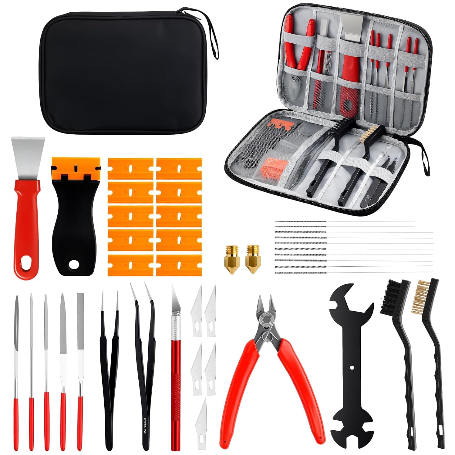 46-Piece 3D Printer Tool Kit, All-in-One 3D Printing Accessories | Support Removal and Deburring Tools, Drilling and
