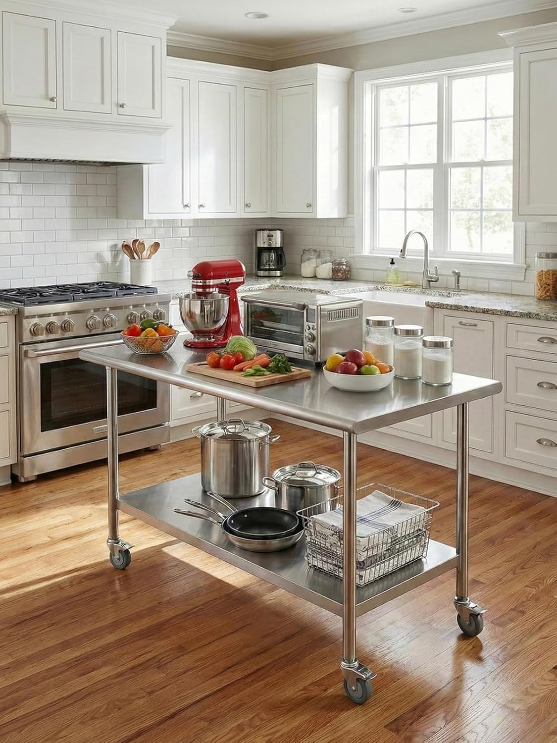 NSF Stainless Steel Prep Table 24X60 inch, Flat Top & Casters