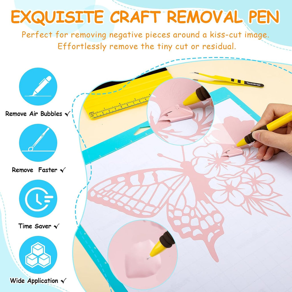 Vinyl Craft Tool Kit for Decals, HTV & Iron-On Projects - 3PCS | Retractable Weeding Pen, Felt Vinyl Squeegee with