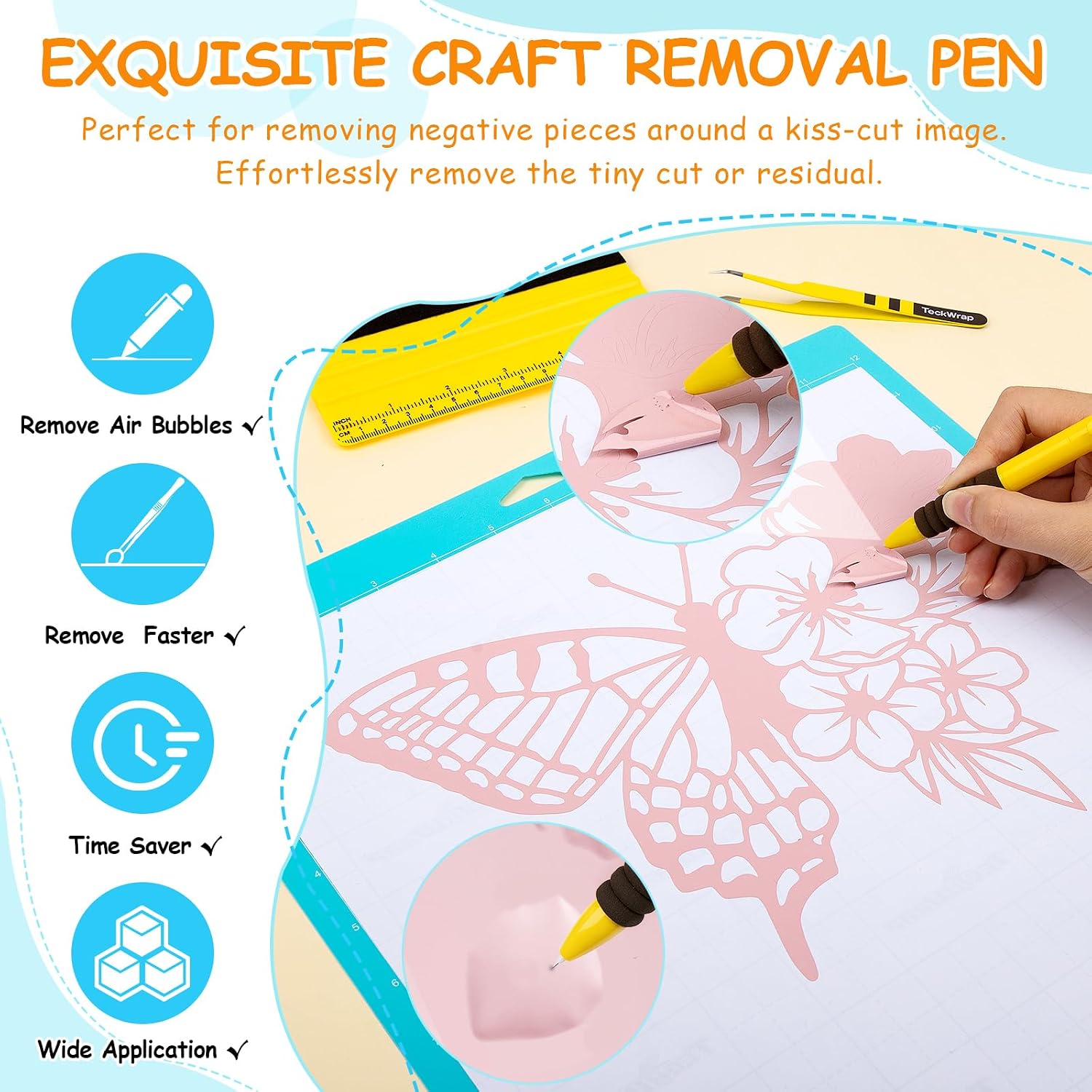 Vinyl Craft Tool Kit for Decals, HTV & Iron-On Projects - 3PCS | Retractable Weeding Pen, Felt Vinyl Squeegee with