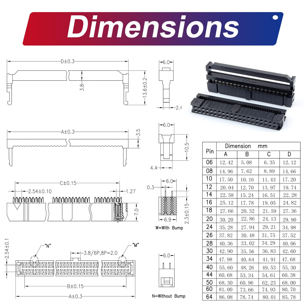 Keszoox 2.54mm IDC Flat Ribbon Cable with FC 6/8/10/14/16/20/26/30/34/40P Dual Row IDC IDE Connector Socket, FC 40-Pin Female to Female IDE Extension Cable 30cm 1PCS (FF40-30cm-1Pcs)