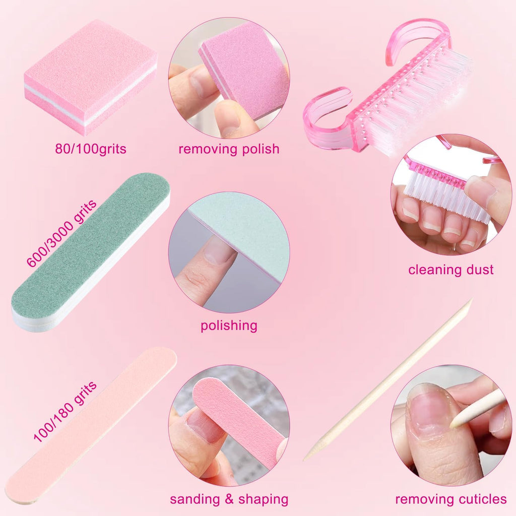 Disposable Manicure Kit Basics 5PCS Nail Kit, Mini Nail Files Buffers Bulk Handle Grip Brush Orange Wood Stick