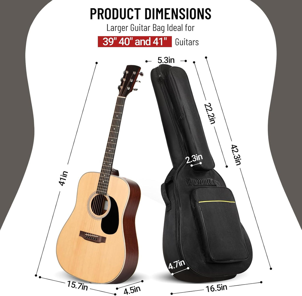 Acoustic Guitar Case Soft Padded Gig Bag Water-Resistant 41 in | 0.3 In Thick Soft Padded Guitar Backpack with Back