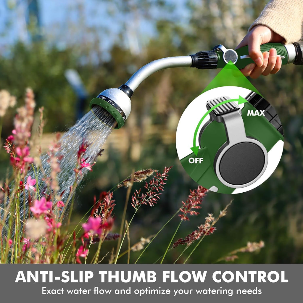 Watering Wand Heavy Duty, Metal Garden Hose Wand with 10 Spray Patterns, 15-Inch Long Hose Nozzle Sprayer with Thumb