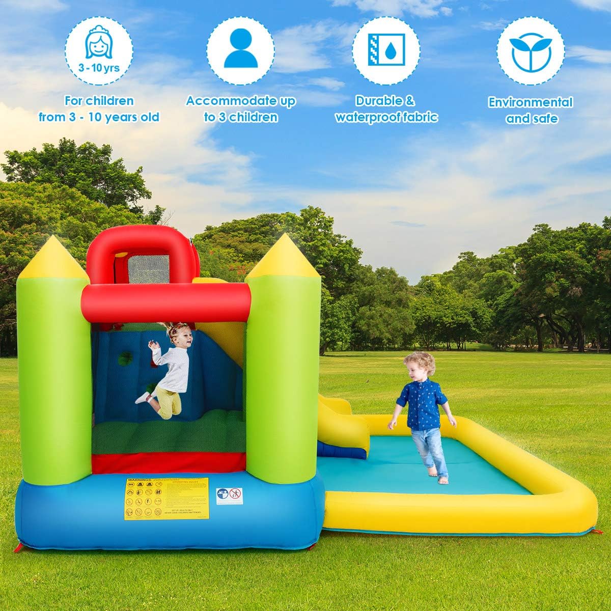 Inflatable Water Slide, 12 x9FT Kids Water Park Jump Castle Wet Dry with Splash Pool, Water Slides Inflatables for