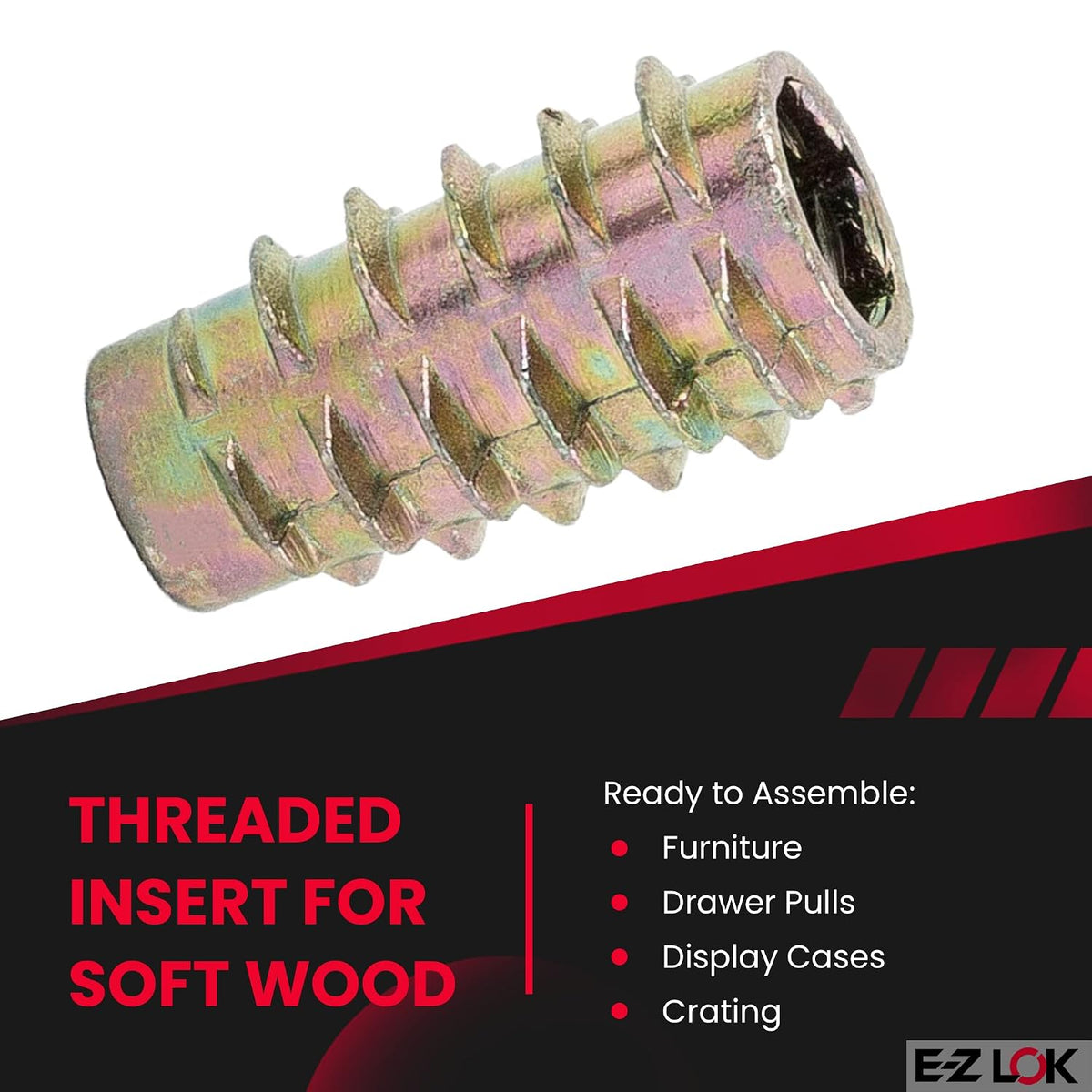 E-Z LOK Knife Thread Insert for Soft Wood, Hex Flush, 0.25-20, 50 ct