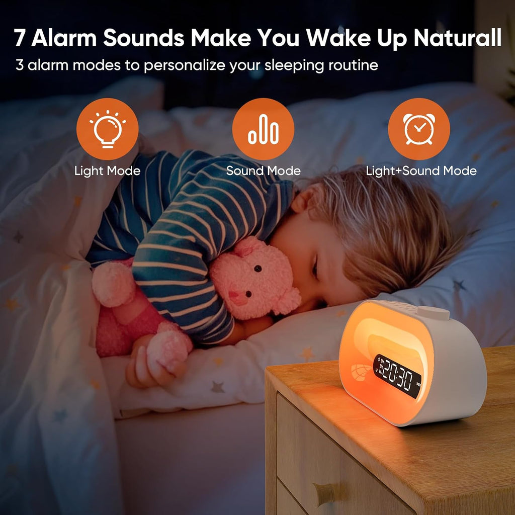 Sunrise Alarm Clock & White Noise Machine, 30 Sounds, Dual Alarms, Dimmable | 14 Night Lights, Sleep Timer, Easy