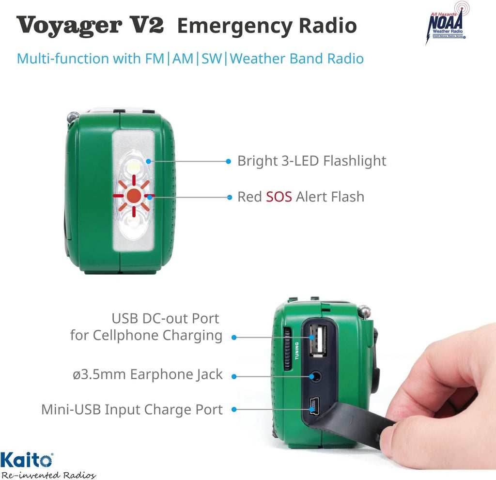 Best NOAA Portable Solar/Hand Crank AM/FM, Shortwave & NOAA Weather Emergency Radio with USB Cell Phone Charger & LED