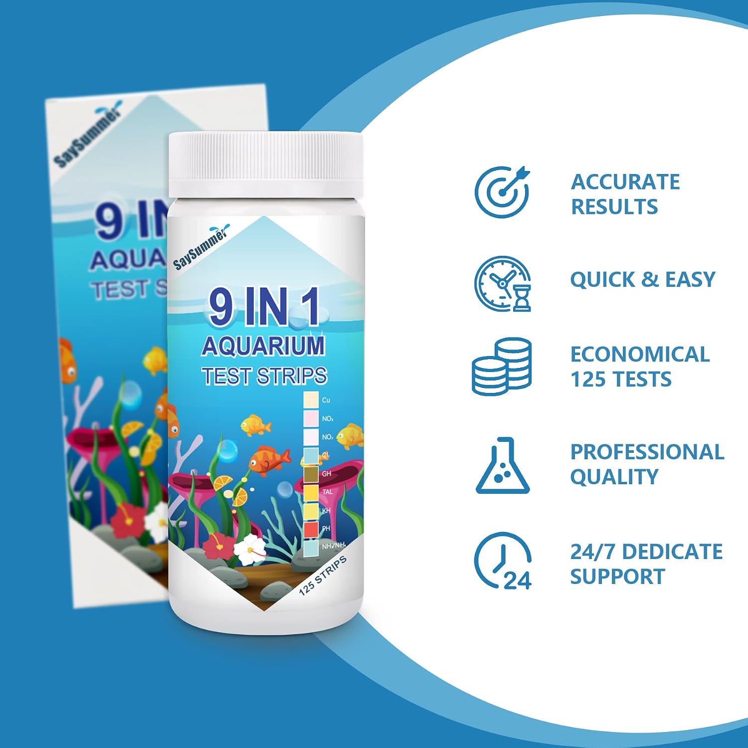Aquarium Test Strips for Fish Tank: 9 in 1 Aquarium Ammonia Test Strips for Fish Tank - 125 Counts Aquarium Water