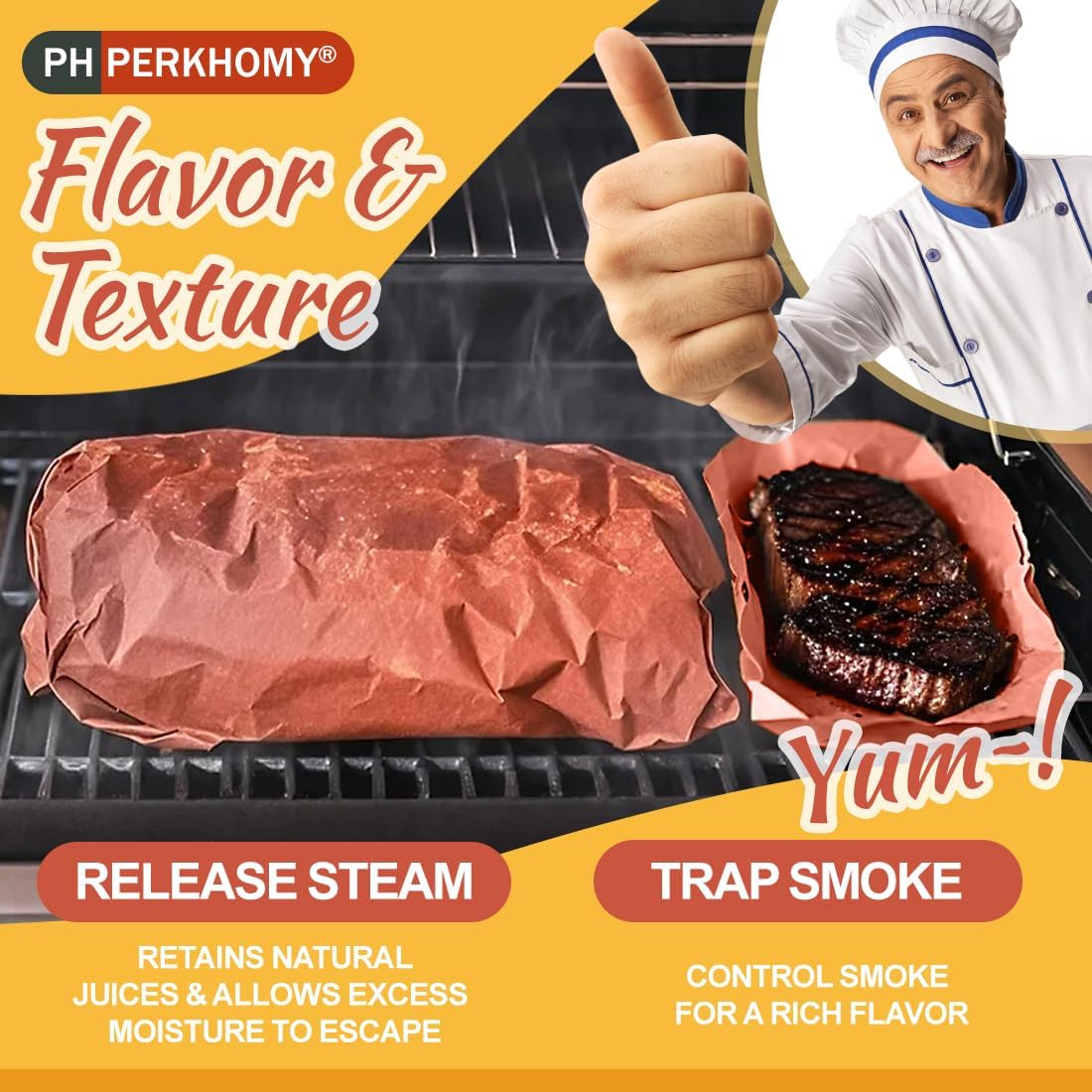 PerkHomy 18" x 200' (2400") Pink Butcher Paper Roll for Smoker BBQ Grilling Smoking Meat Unbleached Uncoated Unwaxed