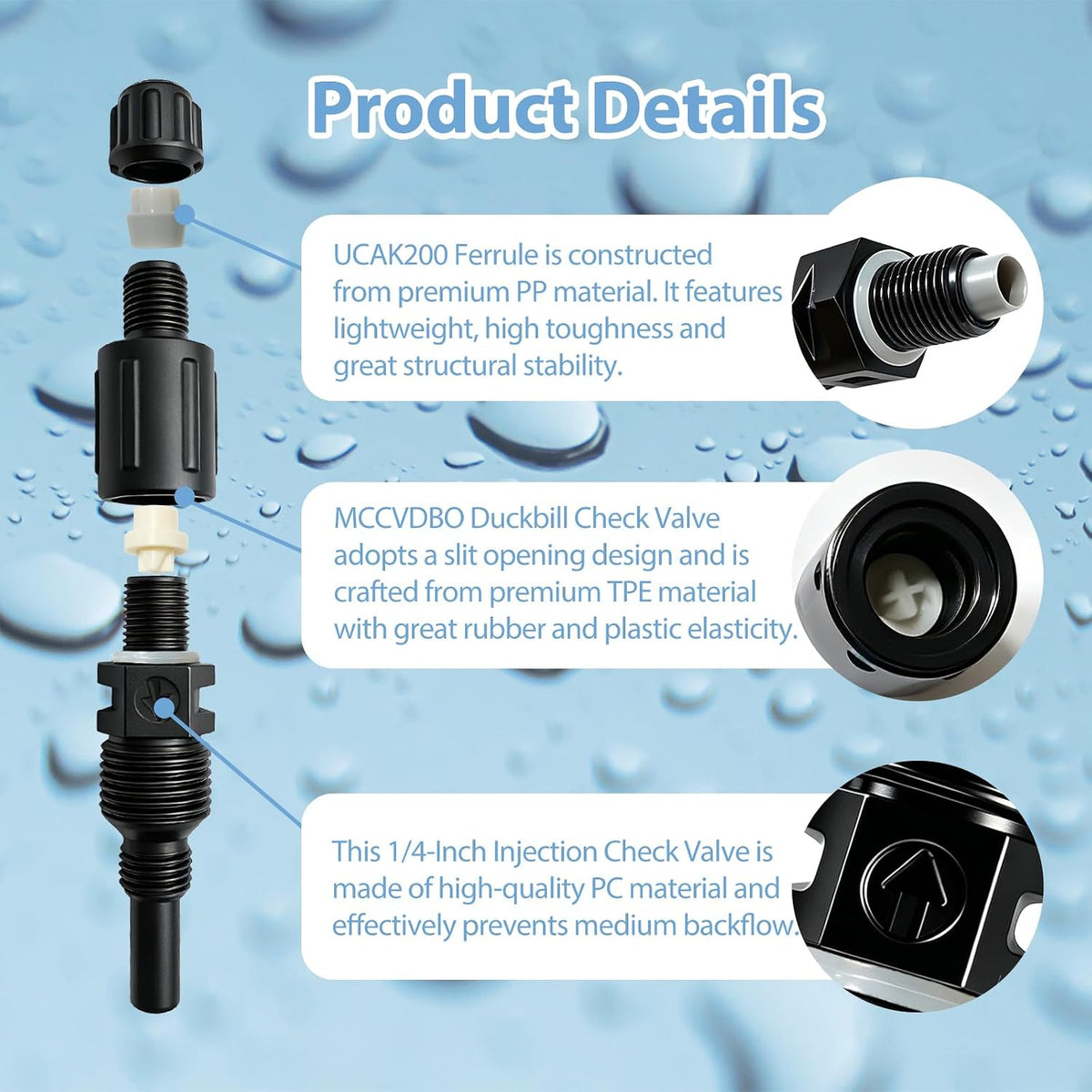 1/4-Inch UCDBINJ Injection Check Valve for Stenner Pumps, 2 Pack