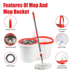 Spin Mop and Bucket with Wringer Set, 6 Microfiber Mop Heads, 61" Handle