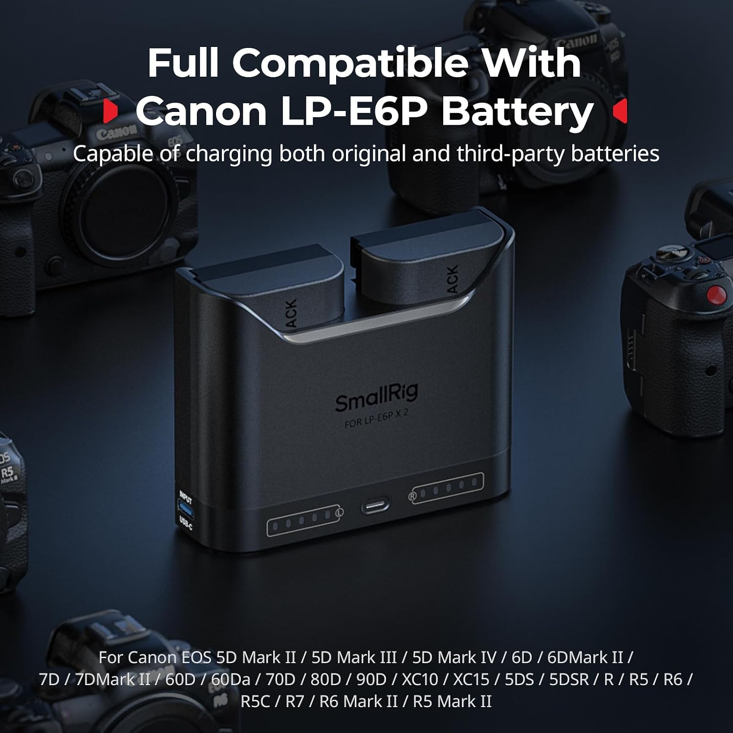 LP-E6P Battery Charger for Canon, 2H Dual Slot 22.5W USB-C Charge | LED Display, for LP-E6NH LP-E6N LP-E6, for Canon
