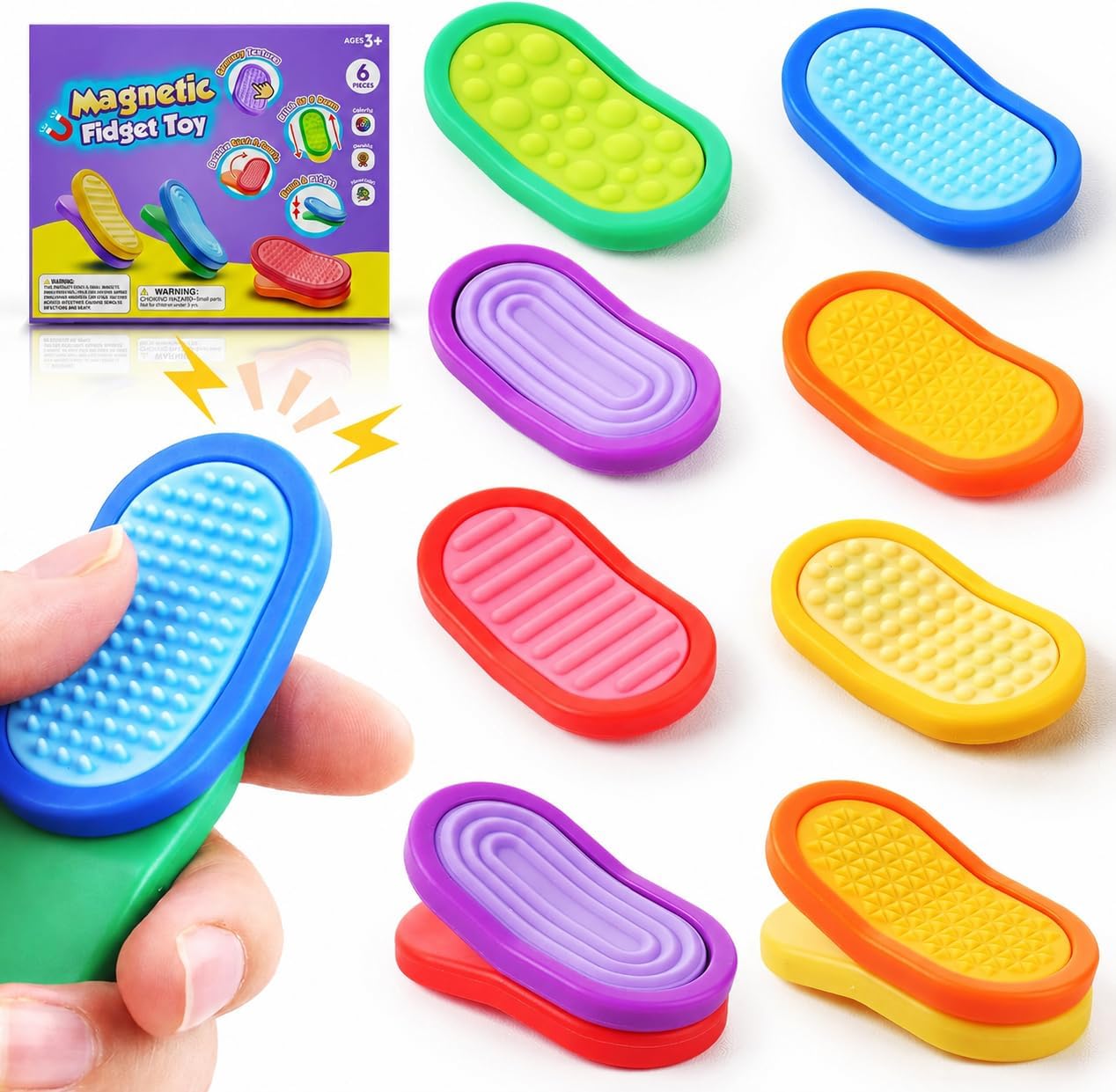 Fidget Sensory Toys for Kids- 6 Pack Textured Fidget Toys for Calming | Magnetic Sensory Toys for Students Stress