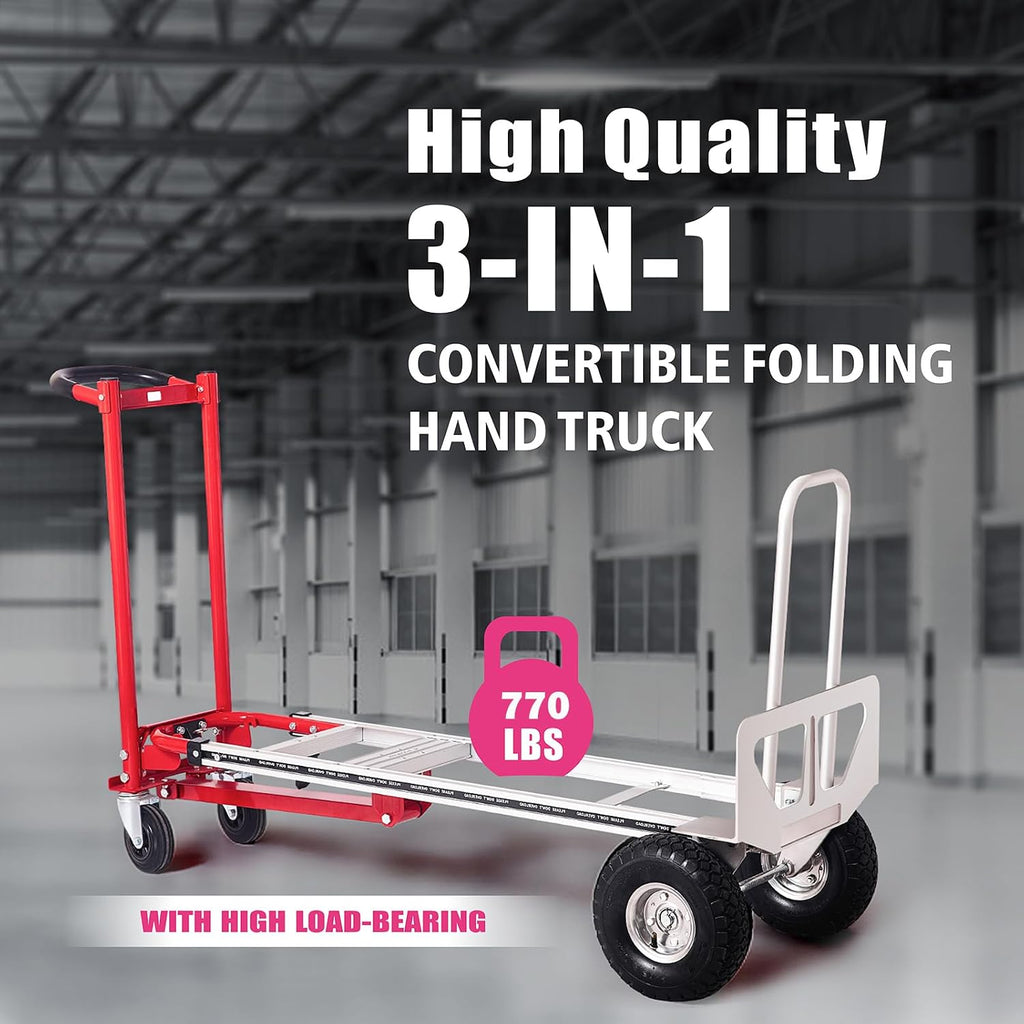 4-in-1 Folding Hand Truck, 770LBS Capacity Aluminum Alloy Dolly Cart with 4 Wheels, Convertible Dolly Portable Hand