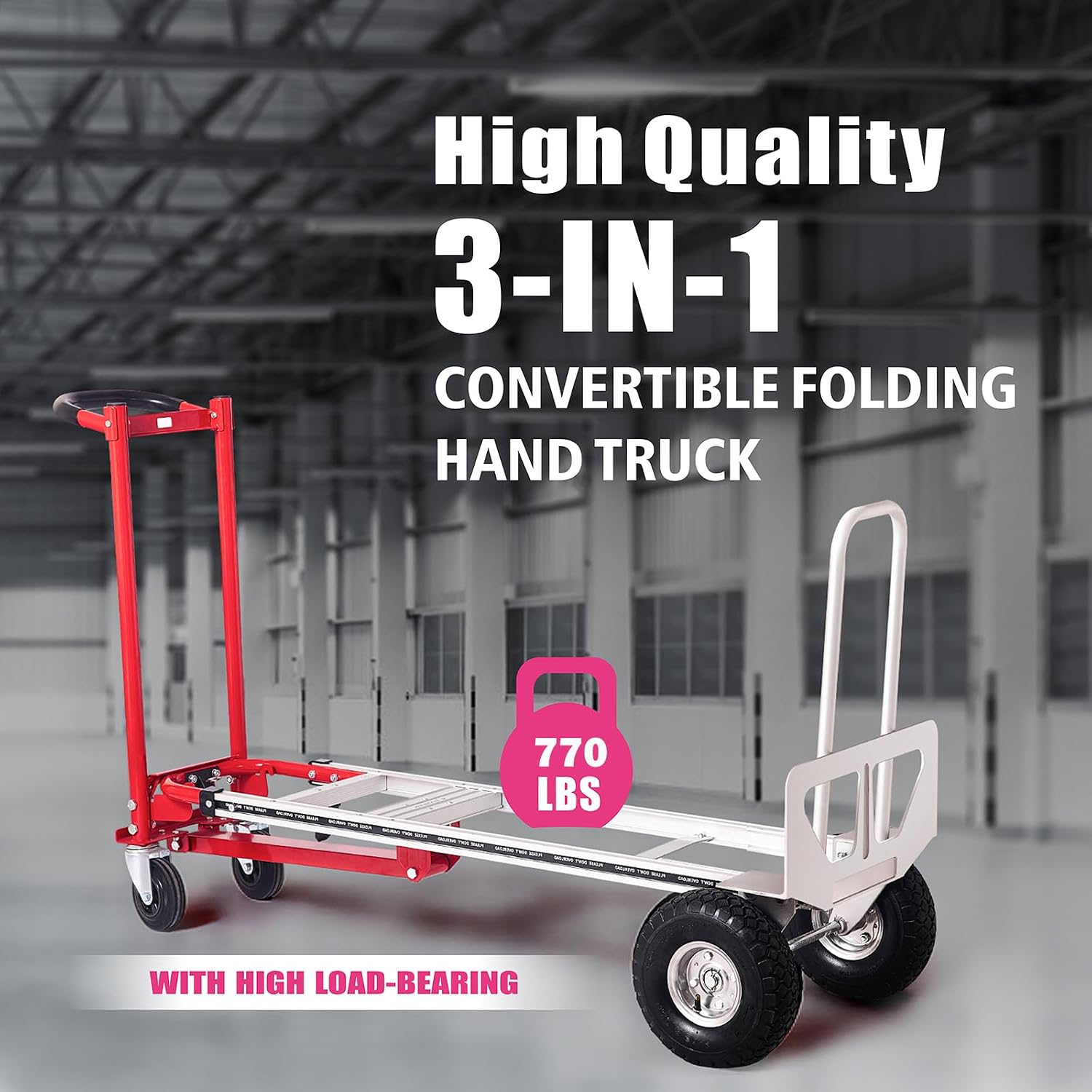 4-in-1 Folding Hand Truck, 770LBS Capacity Aluminum Alloy Dolly Cart with 4 Wheels, Convertible Dolly Portable Hand