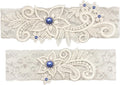 Wedding Garters for Bride Bridal Lace Garter Set with Blue Rhainstone Crystal