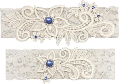 Wedding Garters for Bride Bridal Lace Garter Set with Blue Rhainstone Crystal