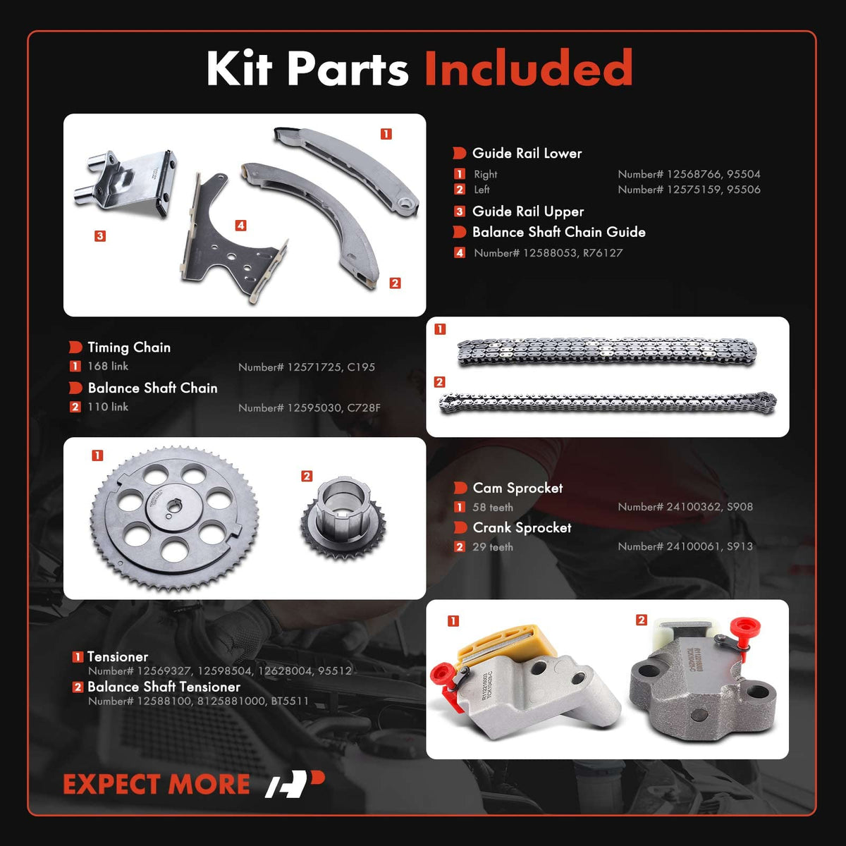 A-Premium 10PCS Engine Timing Chain Kit W/Sprocket & Tensioner