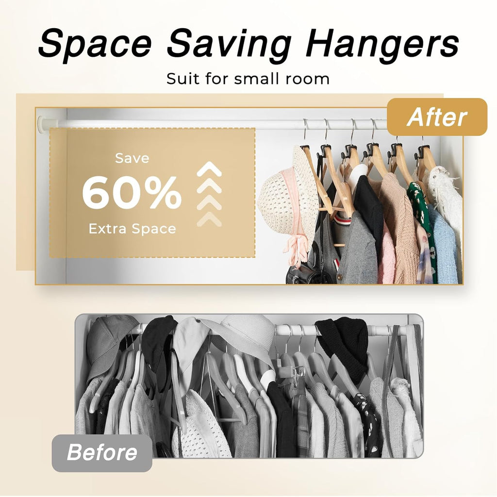 Space Saving Hanger Hooks 60 Pack, Black Clothes Hanger Connector Hooks, Heavy Duty Hanger Hooks Space Saver, Premium