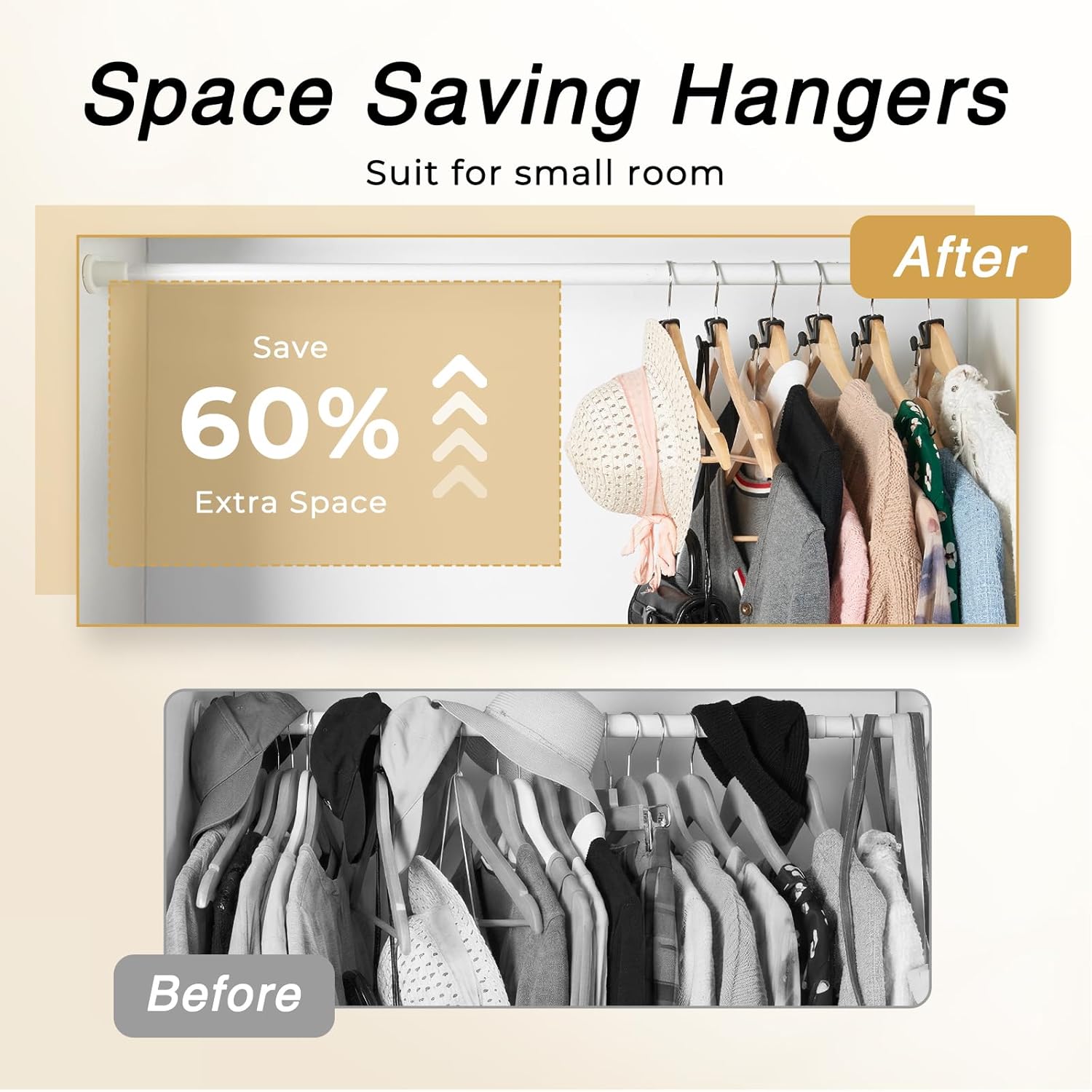 Space Saving Hanger Hooks 60 Pack, Black Clothes Hanger Connector Hooks, Heavy Duty Hanger Hooks Space Saver, Premium