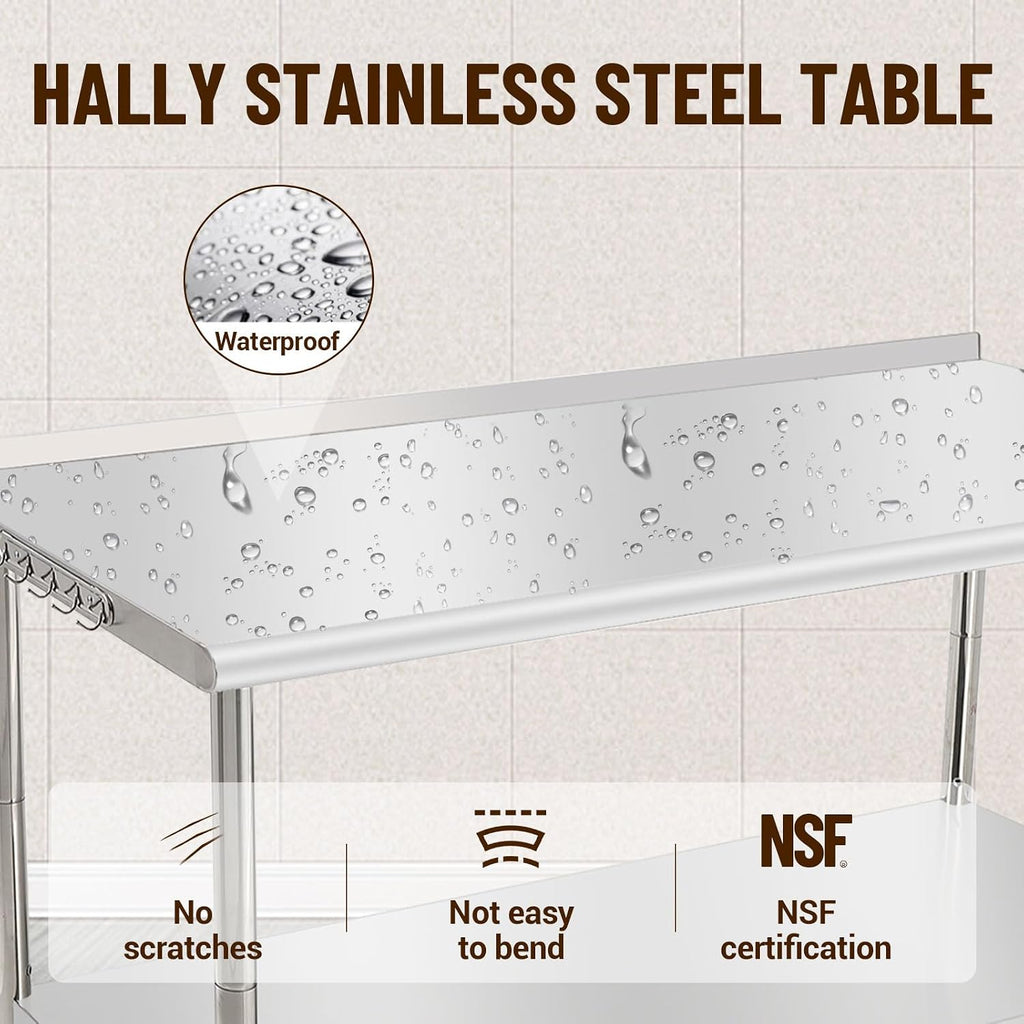 NSF Stainless Steel Prep Table 60x24x35in Arc Edge With Caster Wheels